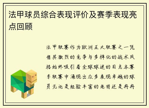 法甲球员综合表现评价及赛季表现亮点回顾